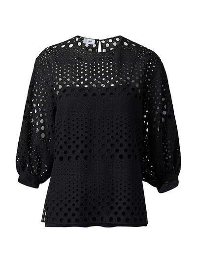 Shop Akris Punto Eyelet Embroidered Puff-sleeve Top In Black