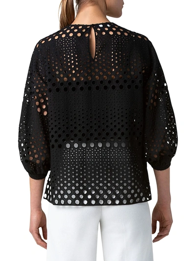 Shop Akris Punto Eyelet Embroidered Puff-sleeve Top In Black