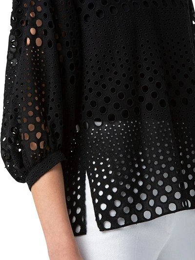 Shop Akris Punto Eyelet Embroidered Puff-sleeve Top In Black