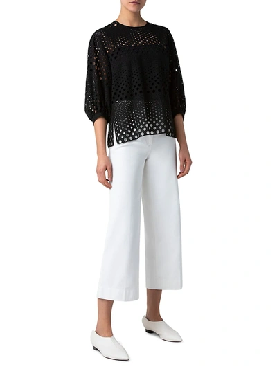 Shop Akris Punto Eyelet Embroidered Puff-sleeve Top In Black