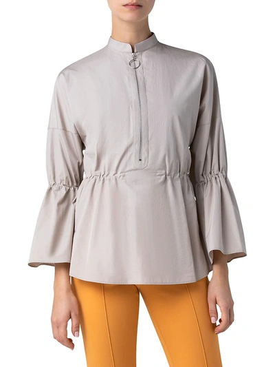 Shop Akris Punto Drawstring Trimmed Poplin Tunic Blouse In Light Taupe