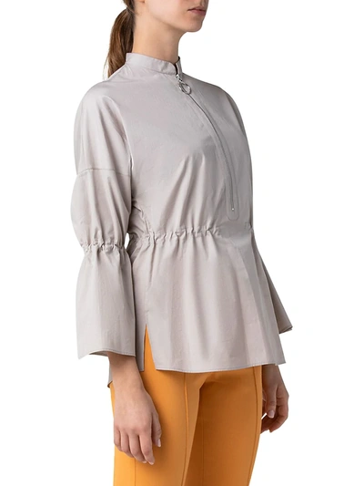 Shop Akris Punto Drawstring Trimmed Poplin Tunic Blouse In Light Taupe