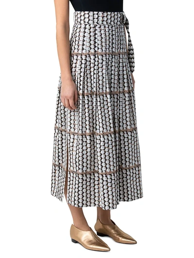 Shop Akris Punto Women's Parasol-print Pleated A-line Midi Skirt In Cream Light Taupe