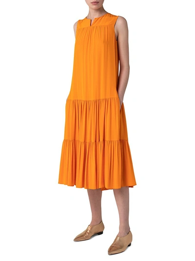 Shop Akris Punto Tiered Silk-blend Midi Dress In Sunshine Pop