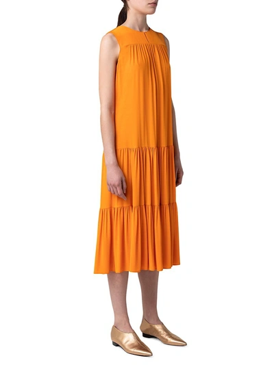 Shop Akris Punto Tiered Silk-blend Midi Dress In Sunshine Pop