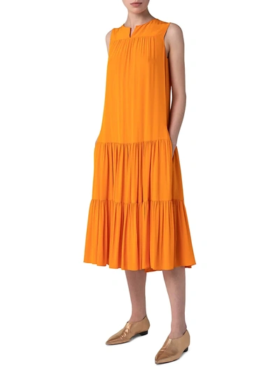 Shop Akris Punto Tiered Silk-blend Midi Dress In Sunshine Pop