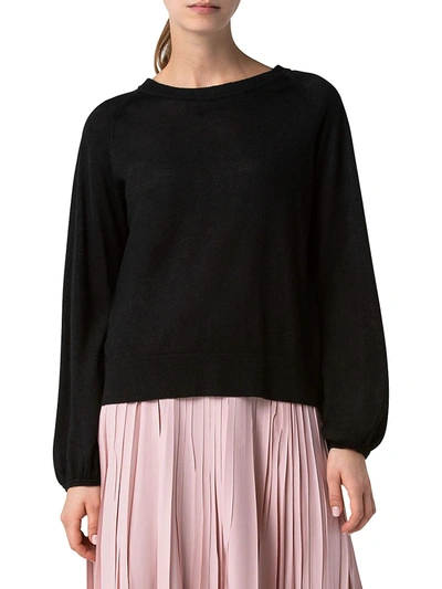 Shop Akris Punto Full-sleeve Linen-blend Knit Sweater In Black