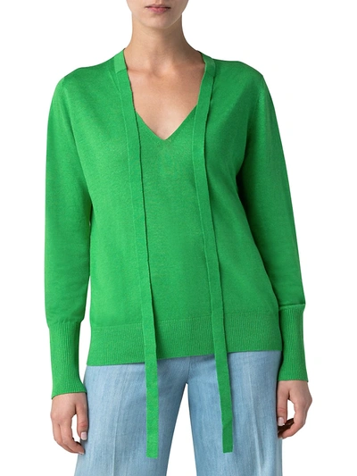 Shop Akris Punto Linen-blend Tieneck Knit Sweater In Green