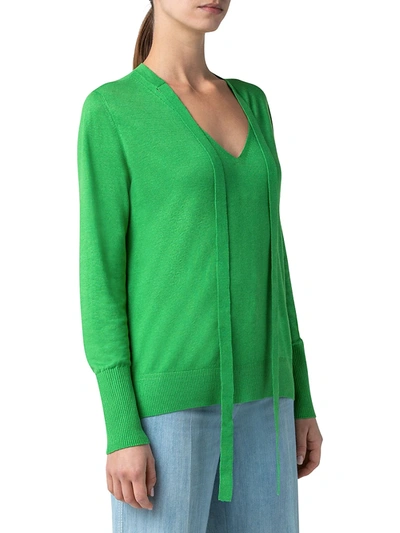 Shop Akris Punto Linen-blend Tieneck Knit Sweater In Green