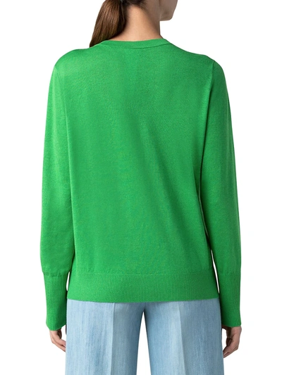 Shop Akris Punto Linen-blend Tieneck Knit Sweater In Green