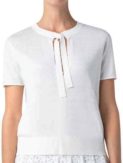 Shop Akris Punto Tieneck Linen-blend Knit Top In Cream