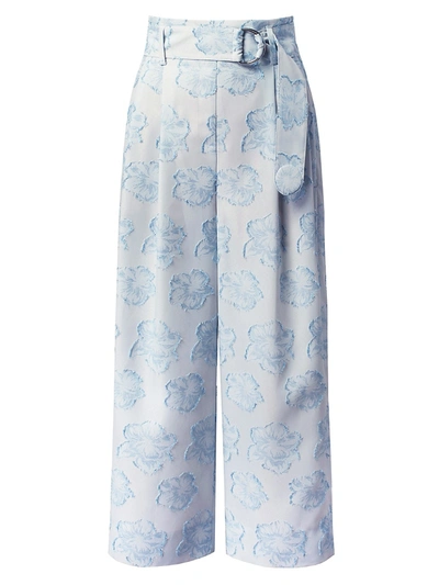 Shop Akris Punto Fiorella Floral Belted Wide-leg Trousers In Sun Bleached Denim