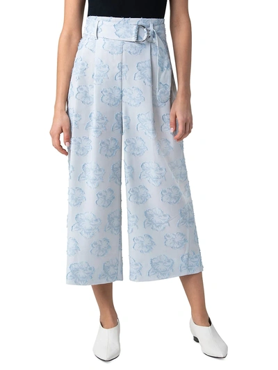 Shop Akris Punto Fiorella Floral Belted Wide-leg Trousers In Sun Bleached Denim