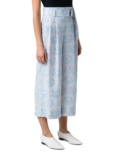 Shop Akris Punto Fiorella Floral Belted Wide-leg Trousers In Sun Bleached Denim