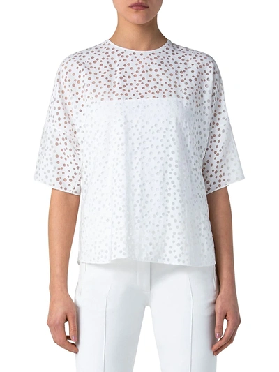 Shop Akris Punto Devor Organza Dot Short-sleeve Blouse In Cream