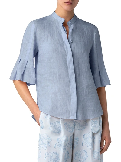 Shop Akris Punto Sun Bleached Chambray Blouse In Sun Bleached Denim