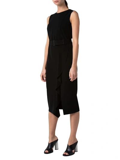 Shop Akris Punto Asymmetric Ruffle Belted Midi Dress In Black