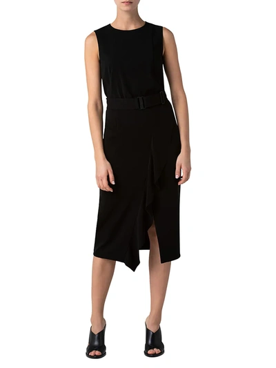 Shop Akris Punto Asymmetric Ruffle Belted Midi Dress In Black