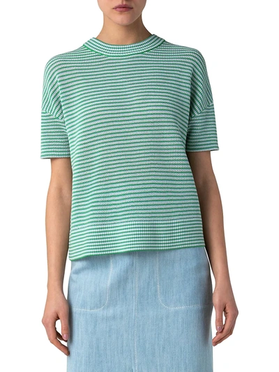 Shop Akris Punto Responsible Sun Bleached Knit Short-sleeve Top In Sun Bleached Denim Green