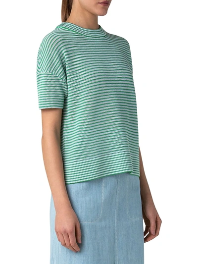 Shop Akris Punto Responsible Sun Bleached Knit Short-sleeve Top In Sun Bleached Denim Green