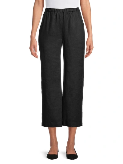 Shop Eileen Fisher Organic Linen Straight-leg Pants In Black