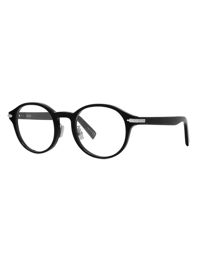 Shop Dior Men's Blacksuit 53mm Round Glasses In Shiny Black