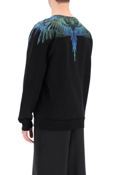 Shop Marcelo Burlon County Of Milan Wings Print Crew Neck Sweatshirt In Black,blue