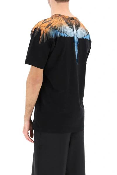 Shop Marcelo Burlon County Of Milan Wings Blue Neon Print T-shirt In Black