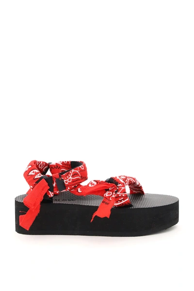 Shop Arizona Love Trekky Platform Bandana Sandals In Red,white,black