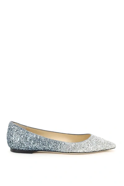 Shop Jimmy Choo Gradient Glitter Romy Flats In Silver,blue