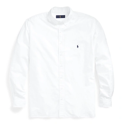 Shop Polo Ralph Lauren Garment-dyed Oxford Shirt In White/dark Blue