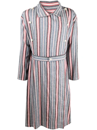 Shop Maison Margiela Striped Double-breasted Coat In Blue
