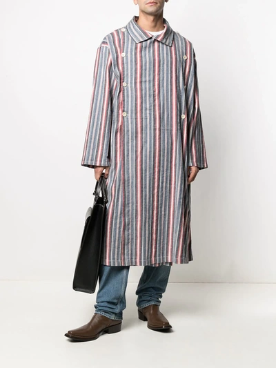 Shop Maison Margiela Striped Double-breasted Coat In Blue