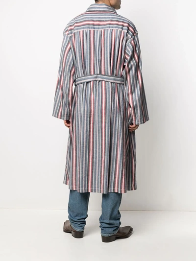 Shop Maison Margiela Striped Double-breasted Coat In Blue