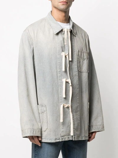 Shop Maison Margiela Tie-front Corduroy Shirt-jacket In Blue