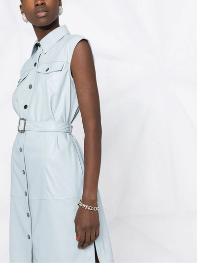 Shop Karl Lagerfeld Belted Sleeveless Mini Dress In Blue
