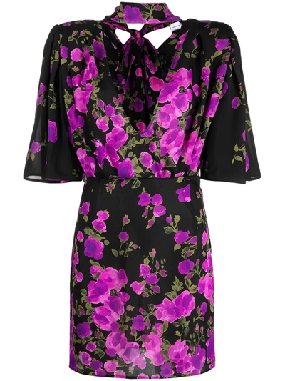 Shop Magda Butrym Mock Neck Floral-print Mini Dress In Black