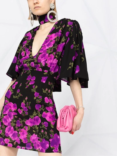 Shop Magda Butrym Mock Neck Floral-print Mini Dress In Black
