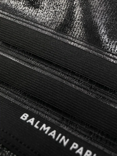 Shop Balmain High-waisted Logo-print Knickers In Black