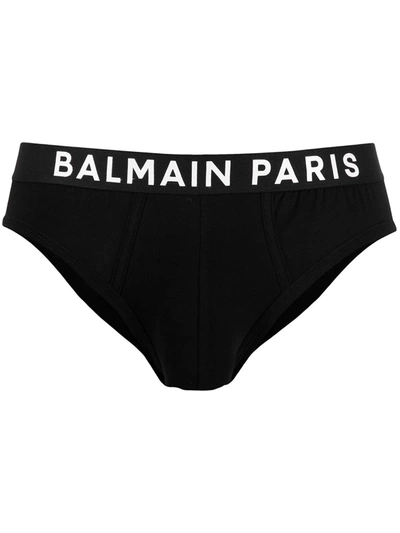 Shop Balmain Logo-waistband Briefs In Black