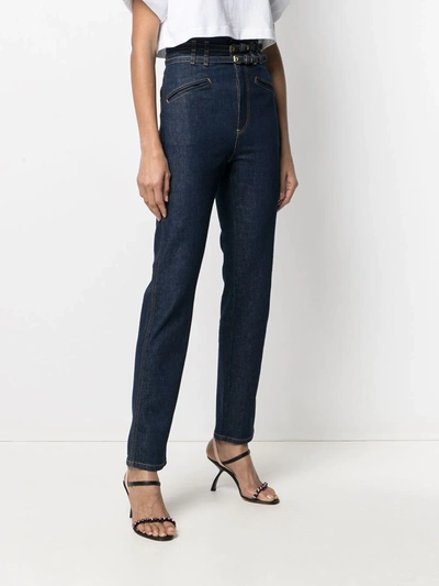Shop Philosophy Di Lorenzo Serafini Double-buckle High-waist Jeans In Blue