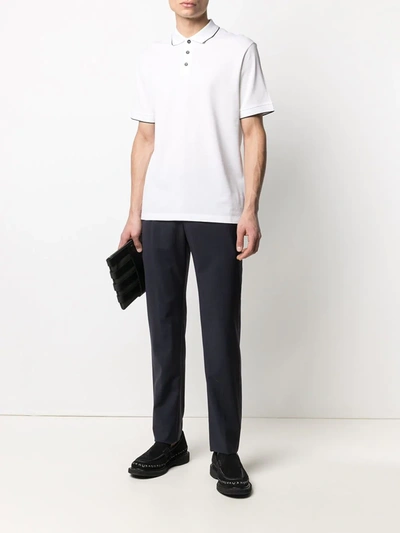 Shop Giorgio Armani Contrast Trim Polo Shirt In White