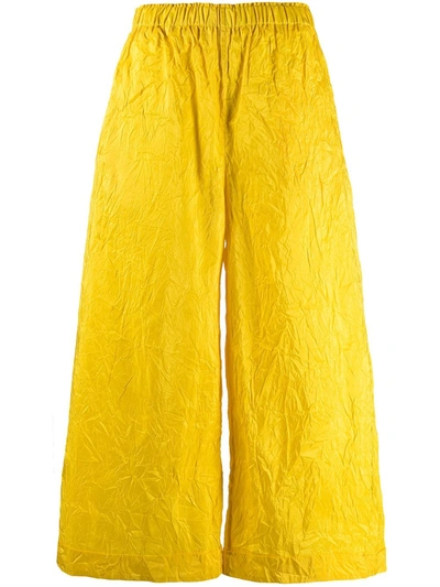 Shop Daniela Gregis Wide-leg Cropped Silk Trousers In Yellow