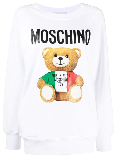 Shop Moschino Teddy Bear Logo Sweatshirt In White