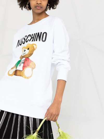 Shop Moschino Teddy Bear Logo Sweatshirt In White