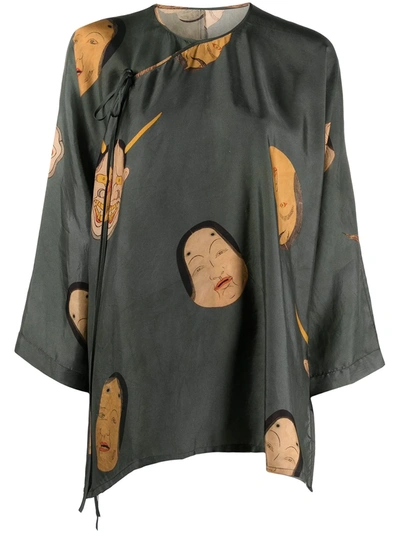 Shop Uma Wang Embroidered Flared Blouse In Green