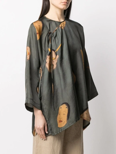 Shop Uma Wang Embroidered Flared Blouse In Green