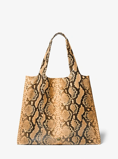 Shop Michael Kors Monogramme Python Embossed Leather Tote Bag In Natural