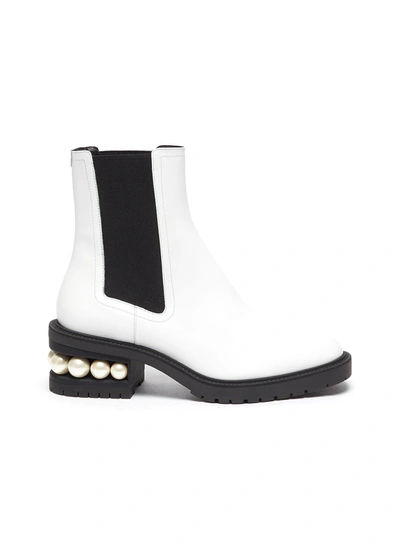 Shop Nicholas Kirkwood Casati' Faux Pearl Heel Leather Chelsea Boots In White