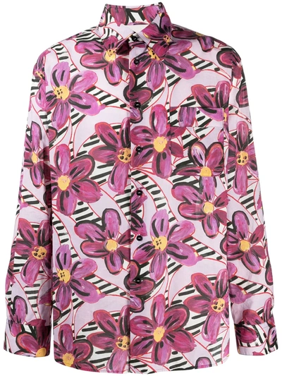 Shop Marni Painted Flowers Shirt In Pink